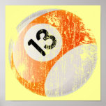 Grunge Style Number 13 Billiards Ball Poster