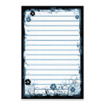 Grunge Swirl Flowers Lined Stationery White Blue