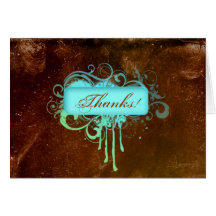 Grunge Thank You Card Flower blue Brown