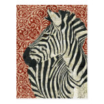 Grunge Zebra Damask Postcard