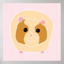 Guinea Pig, on light pink stripes. Posters