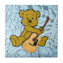 GUITAR BEAR ON MUSIC NOTES-TILE
