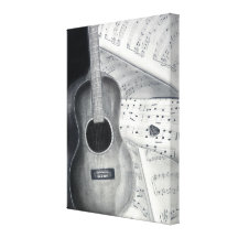 Guitar & Sheel Music Stretched Canvas Print