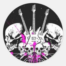 guitars and skulls round sticker