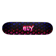 Guy pink fire Skatersollie skateboard.