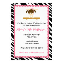 Gymnastic Ballet Birthday Party Invitation Zebra