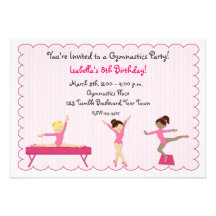 Gymnastic Party, Tumbling, Pink Invitation
