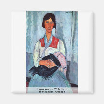 Gypsy Woman With Child By Modigliani Amedeo Refrigerator Magnet
