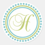 H Monogram (Chartreuse / Teal Dot Circle) Round Stickers