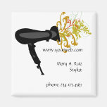 Hair Dryer Flowers Salon Name Tag Refrigerator Magnet