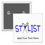 Hair Stylist Blue with Scissors Pinback Button