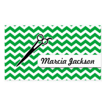 hair stylist emerald green chevron scissors business card