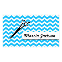 hair stylist light blue girly chevron scissors business cards
