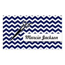 hair stylist navy blue girly chevron scissors business card template