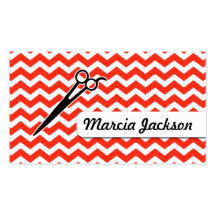 hair stylist red chevron scissors stripes business card