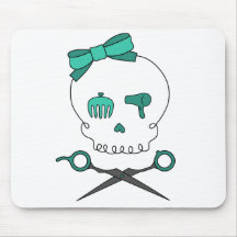 Hair Stylist Skull & Scissor Crossbones -Turquoise Mousepad