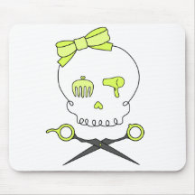 Hair Stylist Skull & Scissor Crossbones -Yellow Mouse Pads