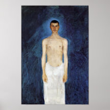 Half-Nude Self-Portrait Against A Blue Background Poster