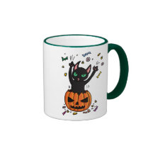 Halloween Black cat jumping out of a pumpkin Coffee Mugs