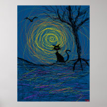 halloween black cat poster
