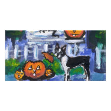 Halloween Boston Terrier mischief Photo Cards