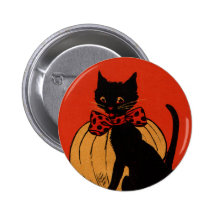 Halloween Cat and Pumpkin Pinback Button