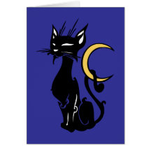 halloween cat with moon greeting cards
