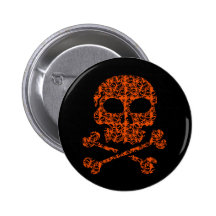 Halloween Colours!  Orange and Black Skulls Pinback Button