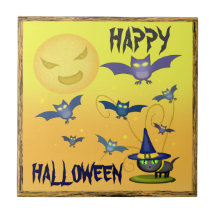 Halloween Custom Black Cat Ceramic Tile / Trivet