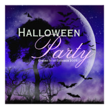 Halloween Full Moon & Bats Nightsky Invitation