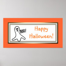 Halloween Ghost Orange Halloween Party Banner Posters