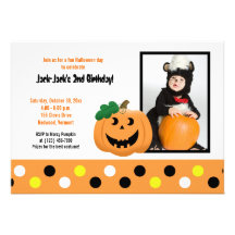 Halloween Pumpkin 5x7 Photo Birthday Invitation