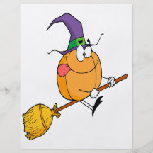 halloween pumpkin riding broomstick cartoon flyer design