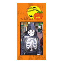 Halloween pumpkin with distressed background photo card