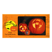 Halloween pumpkin with distressed background photo card template