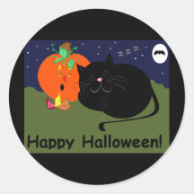 Halloween PumpkinandKitty Round Sticker