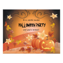 Halloween Pumpkins, Autumn Leaves & Swirls Custom Invites