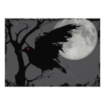 Halloween Raven in Branch with Full Moon Personalised Invite