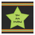 Halloween Style Green Black Orange Star Circle Personalized Invite