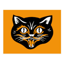 Halloween Vintage Cat Face Postcard