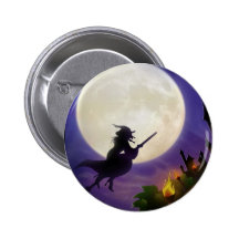Halloween Witch Full Moon Button