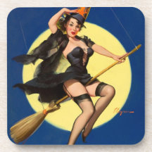 Halloween Witch Pin Up Girl Beverage Coasters