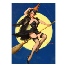 Halloween Witch Pin Up Girl Invitations