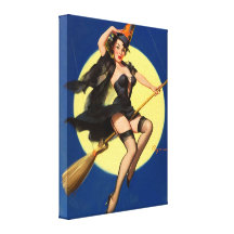Halloween Witch Pin Up Girl Stretched Canvas Print