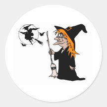 halloween witch round sticker