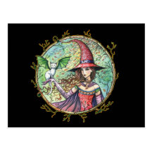 Halloween Witch White Cat Postcard