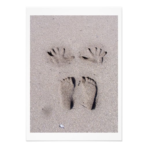 Hand and Feet prints in Florida beach sand Personalised Announcement