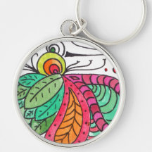 Hand Drawn Floral Arabesque - red and green Keychains