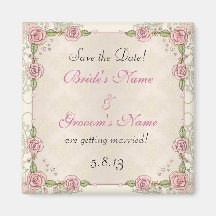 Hand Drawn Roses Pink Wedding Save the Date Refrigerator Magnet