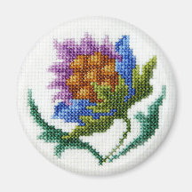 Hand embroidered bright flower refrigerator magnet